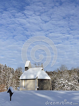 Chapel at winter hiking tour to Seekarkreuz mountain and Lengrieser hut, Bavaria, Germany Editorial Stock Photo