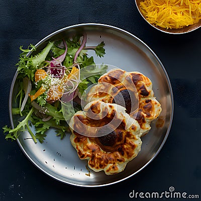 Chapli kabab served with fresh salad, a classic Indian dish Stock Photo