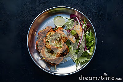 Chapli kabab served with fresh salad, a classic Indian dish Stock Photo
