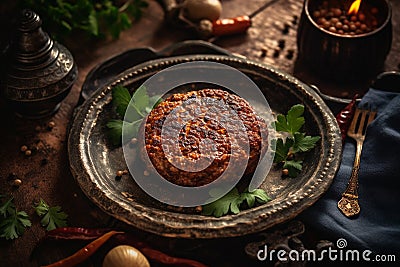 Chapli Kebab, spicy and flavorful beef or lamb patty, food for Eid al-Adha holiday, Muslim festival, generative AI Stock Photo