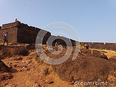 Chapora fort Goa - Sunny view in afternoon daylight Editorial Stock Photo