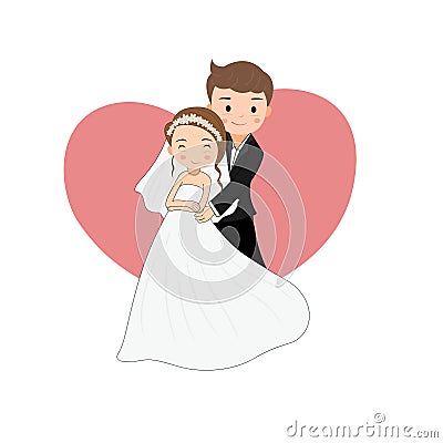 cute couple newly married love couple using illustration art Stock Photo