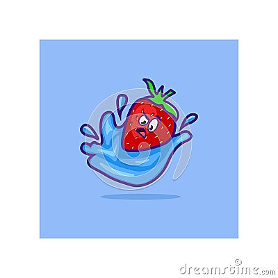 Vector Illustration Artwork Icon of Little strawberry into water. Stock Photo