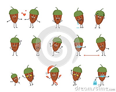 Character acorn with emotions Vector Illustration