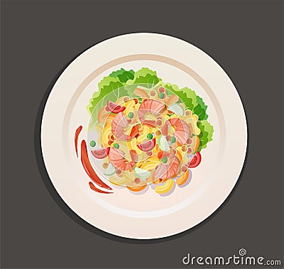 Macaroni with ingredient on plate Vector Illustration