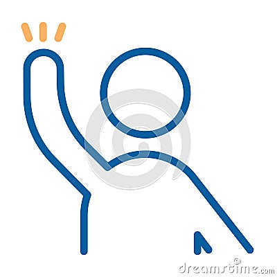 Character with arm raised ready to help, answer, question something or hand wave. Vector thin line icon illustration. Vector Illustration