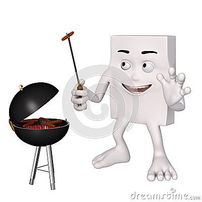 Character barbecuing sausage Stock Photo