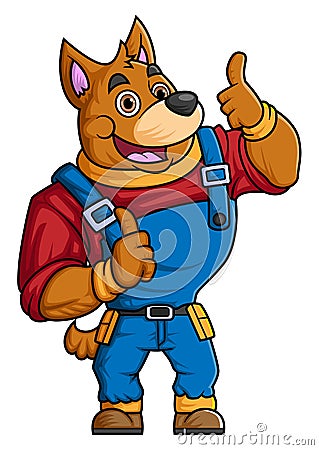 the character of a big dog wearing mechanic uniform costume posing giving thumbs up Vector Illustration