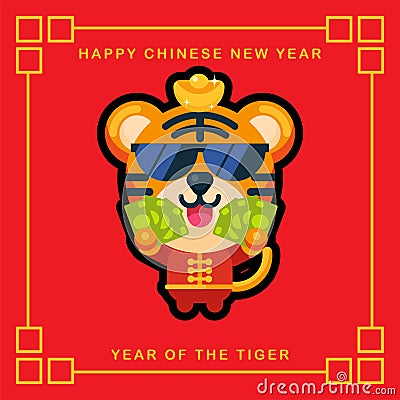 Character boss tiger mascot celebrating chinese new year Stock Photo