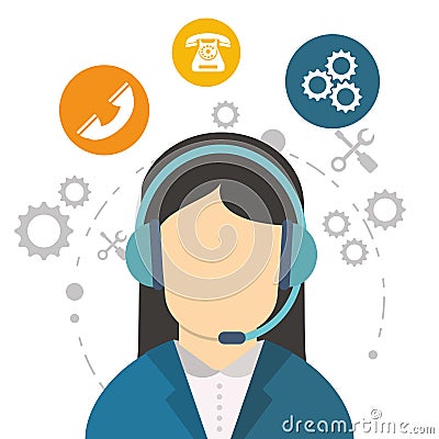 Character call center communication work tool Vector Illustration