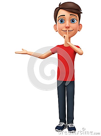 Character cartoon guy shows secret. 3d rendering. Illustration for advertising Stock Photo