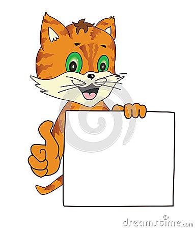 Character cat, cute happy kitten, the cat supports, the cat approves, Vector Illustration