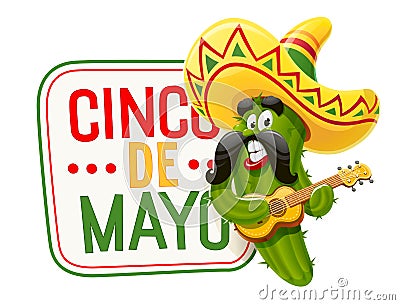 Green cactus. Character for Cinco de Mayo Vector Illustration