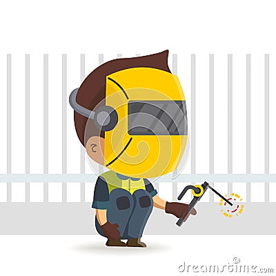 Character constructor worker of a welder character holding a torch/Vector Welding Cartoon Vector Illustration