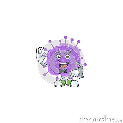 A character of coronavirus influenza waiter working in the restaurant Vector Illustration