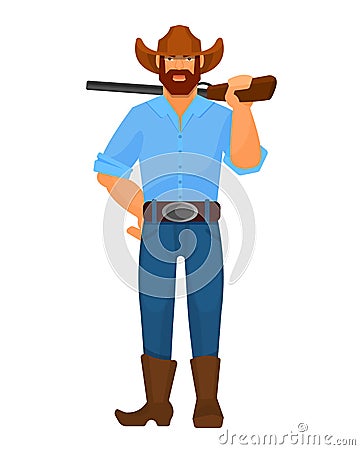 Character cowboy sheriff men from western, with guns, shotgun rifle. Vector Illustration