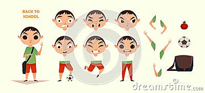 Character creation set. Different emotions and gestures. Cartoon flat-style illustration. Build your own design. Vector Illustration