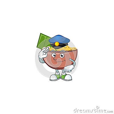 A character design of bowl of noodle in a Police officer costume Vector Illustration