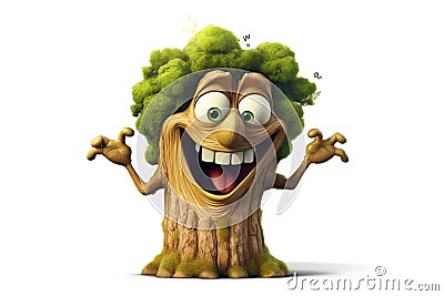 Character design of a talking tree with a face and arms. AI Stock Photo