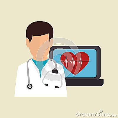 Character doctor heart pulse online service Vector Illustration
