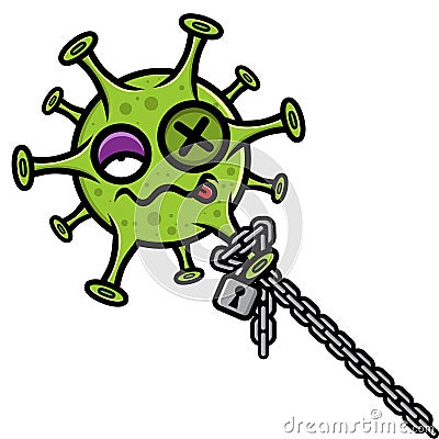 the character of the dying virus tied with iron chains Vector Illustration