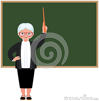 Character elderly teacher standing at the blackboard vector illustration Vector Illustration