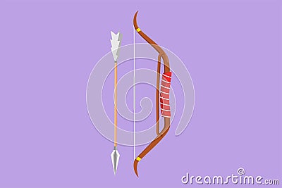 Character flat drawing arrow and bow Indian archery weapon logo, label, sticker, card, icon, symbol. Native longbow warrior, Cartoon Illustration