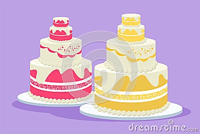 Character flat drawing fresh delicious stacked wedding cake with strawberry fruit topping. Pastry confectionery concept for flyer Cartoon Illustration