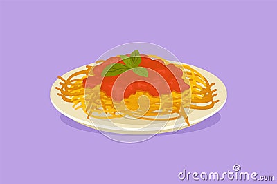 Character flat drawing stylized Italian spaghetti logo label, flyer, sticker, symbol. Italy pasta noodle restaurant concept for Cartoon Illustration