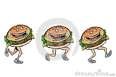 Character gait burger set Vector Illustration