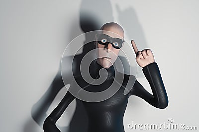 Character Hacker John Scammer in mask planning theft. Concept of cyber attack and internet security. 3d rendering. Stock Photo