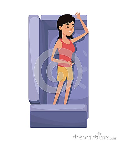 Character happy woman sleep resting sofa Vector Illustration