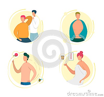 Doing Massage, Boy with Healthy Lifestyle, Sauna. Vector Illustration