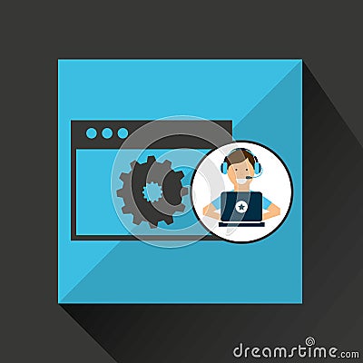 Character headset laptop programming web page tool Vector Illustration