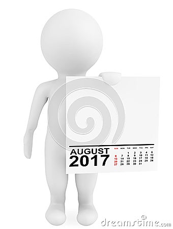 Character holding calendar August 2017. 3d Rendering Stock Photo