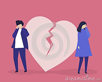 Character illustration of couple with a heartbreak icon Vector Illustration