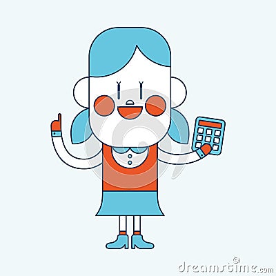 Character illustration design. Girl using calculator cartoon,eps Cartoon Illustration