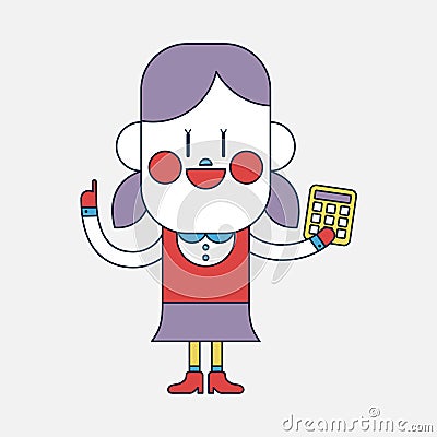 Character illustration design. Girl using calculator cartoon,eps Vector Illustration