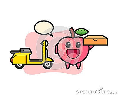 Character illustration of peach as a pizza deliveryman Vector Illustration