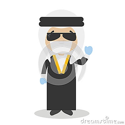 Character from Iraq or Persia dressed in the traditional way and with surgical mask and latex gloves Vector Illustration