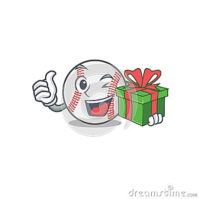 Character isolated baseball with a holding gift cute Vector Illustration