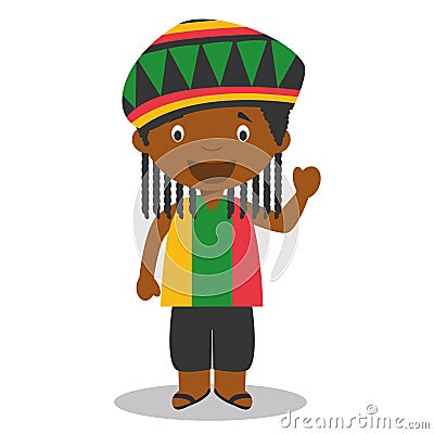 Character from Jamaica dressed in the traditional way with dreadlocks. Vector Illustration