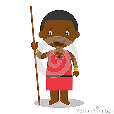 Character from Kenya dressed in the traditional way of the Masai tribe. Vector Illustration