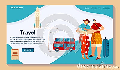 Character male travel around world, flat vector illustration. Creating route, map for trip. Design for website, your Vector Illustration