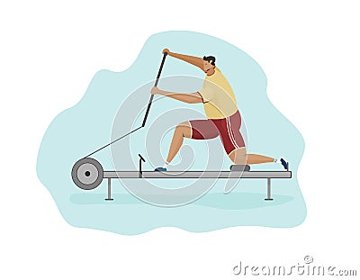 Character man rower on canoe machine flat illustration Cartoon Illustration