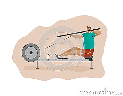 Character man rower on kayak machine flat illustration Cartoon Illustration