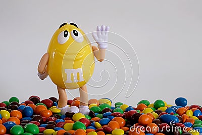 Character mascot of chocolate brand m&m`s Editorial Stock Photo