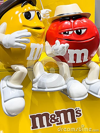 Character mascot of chocolate brand m&m's Editorial Stock Photo