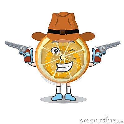 Character mascot of slice orange fruit as a cowboy , character design Vector Illustration