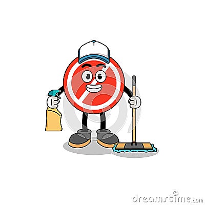 Character mascot of stop sign as a cleaning services Vector Illustration